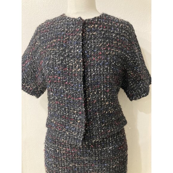 Lafayette 148 Suit crop jacket & pencil skirt black tweed multicolor silver - Picture 2 of 16